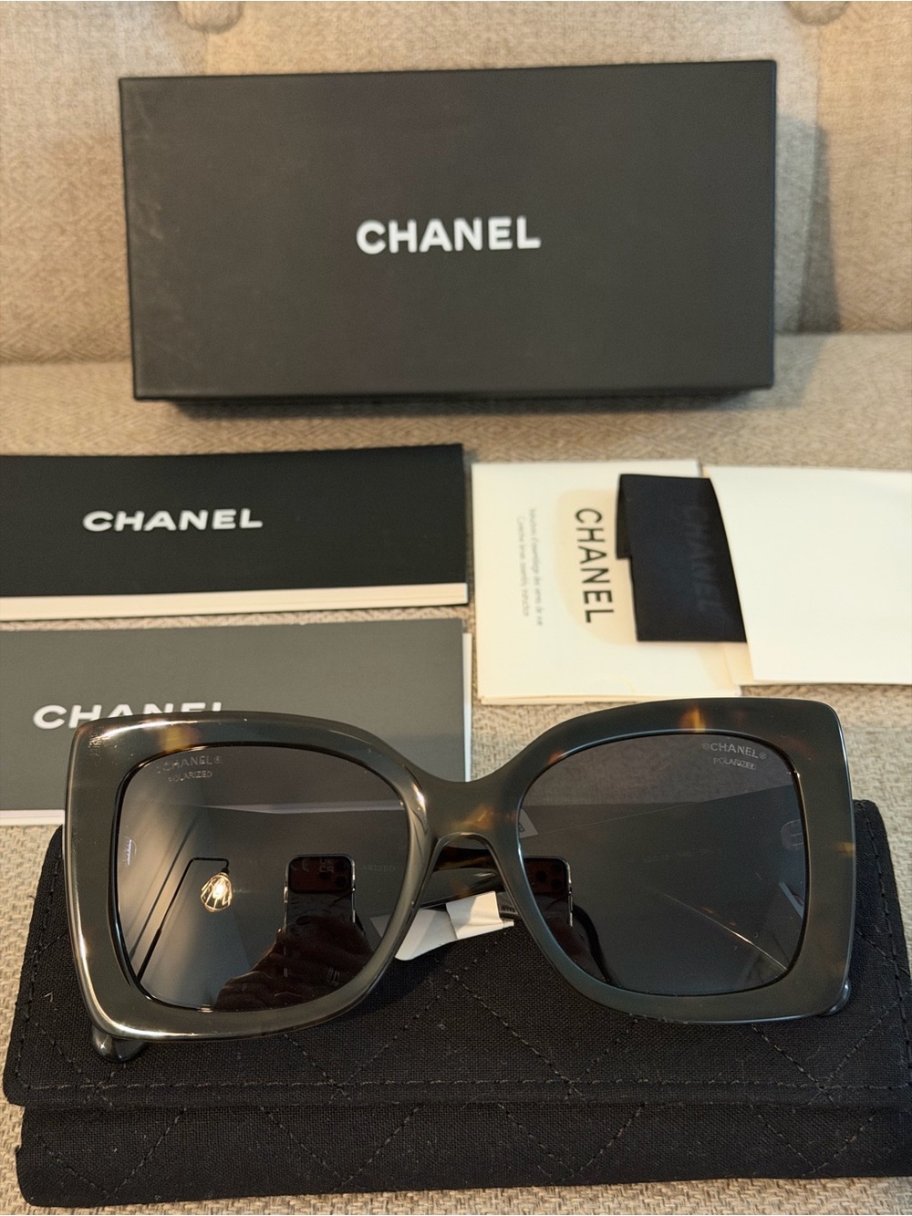 CHANEL Tortoiseshell Square Sunglasses